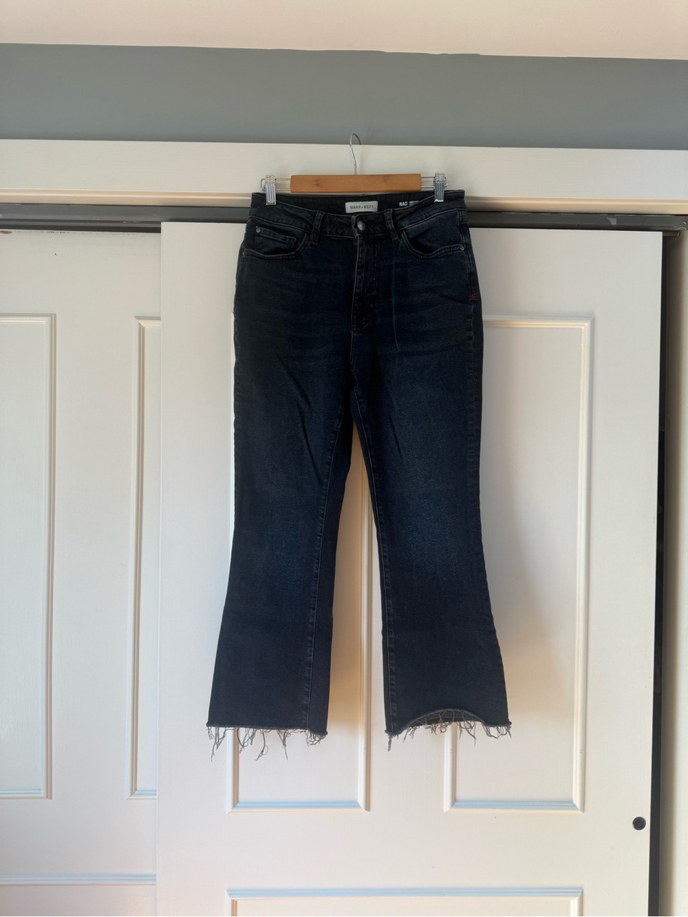 Warp & Weft High-Rise Crop Raw-Hem Jeans in Dark Indigo